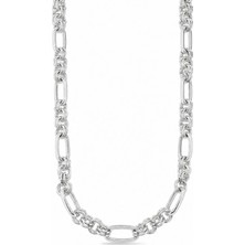 Oya Silver Çift Üçlü Halka Bağlantılı Ataş Gümüş Zincir Kolye 60CM [ZK008]