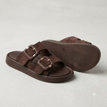 Kindep (Park Moda) Çift Toka Rahat Günlük Kadın Terlik Kahve