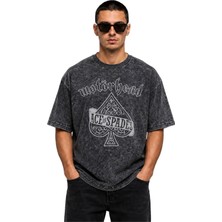 Unisex Motörhead Ace Of Spades Yazılı Yıkamalı T-Shirt, Oversize Rock Band Baskılı Retro Tişört
