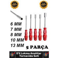 Wintoup #lokmaanahtar Krom Içi Boş Şaftlı 6 7 8 10 13 mm Metal Altıgen 5 Adet Lokma Anahtar Tornavida Seti
