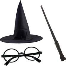 Senson Harry Potter Siyah Şapkası Harry Potter Gözlüğü Harry Potter Asası 3 Lü Set