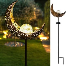 Maetheus Güneş Enerjili Ay Figürlü 85 cm Solar Bahçe Lambası Dekoratif Kazıklı Dış Mekan Sıcak Beyaz LED Aydınlatma