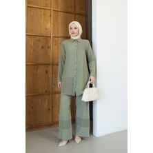 Esra Butik %100 Pamuk Yazlık Tesettür Takım - Haki & Vizon & Acı Kahve Ince Keten Pantolonlu Takım
