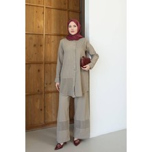 Esra Butik %100 Pamuk Yazlık Tesettür Takım - Haki & Vizon & Acı Kahve Ince Keten Pantolonlu Takım
