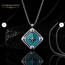 Voyage Accessory Premium Tasarım Paslanmaz Titanyum Çelik Turkuaz Taş Detaylı Kuzey Yıldızı Gemici Pusula Kolye