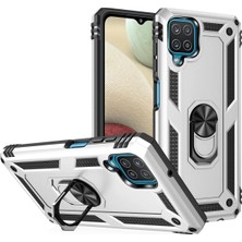 Belirtilmemiş Galaxy A22 Kılıf Sofya Yüzüklü Silikon Kapak - Gümüş