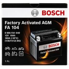 Bosch FA104 Agm Motosiklet Aküsü 12V 10AH 180A Bakımsız Factory Activated YTX12-BS