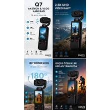Dimute Shop Q7 Aksiyon ve Vlog Kamerası 2.5k UHD 16X Zoom 180° Döner Lens Ekranlı Kamera
