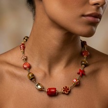 THEIA GemWorks Jolie - Mercan, Kaplan Gözü ve Tibet Akik Detaylı El Yapımı Kolye