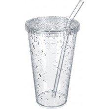 Homer 600 ml Mika Smoothie Bardağı Pipetli Kapaklı Sert Plastik 3 Parça
