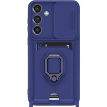 Belirtilmemiş Galaxy S25 Kılıf Zuma Kartvizitli Yüzüklü Silikon - Lacivert