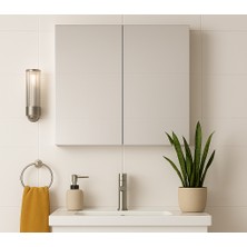 Dmz Home Concept Tamamı Mdf, Beyaz Renkli, 60X60X15 cm Aynalı Banyo Dolabı | Raflı Duvar Dolabı | Lavabo Üstü Aynalı Dolap