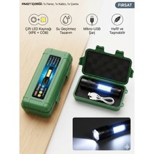 DMR1851 Ultra Güçlü 2500 Lumen 5W Cob LED USB Şarjlı El Feneri Avcılık,kamp Feneri Deprem Çantalı Fener