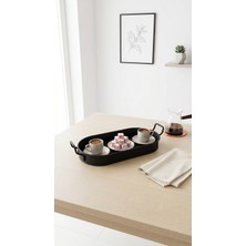 Home Greyfurtart Mat Siyah Metal Servis Tabağı Kahve Atıştırmalık Sunumu Modern Dekoratif Kulplu Tepsi Restoran Ev Kullanımı