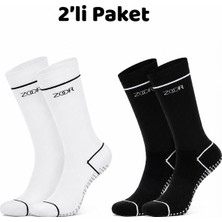 Zoor 2'li Siyah Beyaz Kaydırmaz Silikonlu Taban Nefes Alan Premium Pilates, Yoga, Fitness, Koşu Sporcu Çorap