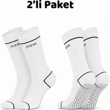 Zoor 2'li Beyaz Kaydırmaz Silikonlu Taban Nefes Alan Premium Pilates, Yoga, Fitness, Koşu Sporcu Çorap