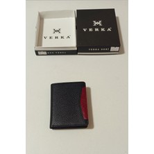 Verka Hakiki Deri Dikey Erkek Cüzdanı - Siyah & Kırmızı Detaylı