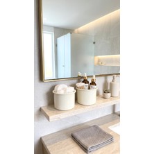 Home Greyfurtart 2'li Çok Amaçlı Krem Renk Metal Kap Düzenleyici Organizer Banyo Seti Masaüstü Kalemlik Kaşıklık Makyaj Kutusu