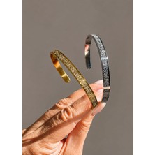 GEEN Ayet-El Kürsi Yazılı Ayarlanabilir Çift Bileklik Seti Gold & Gümüş Renk Unisex 2'li