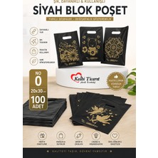 Kalbi Ticaret Siyah Poşet 100'lü Takviyeli Plastik El Geçme Baskılı Blok Poşet 20 x 30 cm Desenli