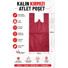 Kalbi Ticaret Kalın Kırmızı Poşet Büyük Boy 1 kg Hışır Atlet Poşet 30x60 cm Market Poşeti