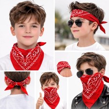 Timion Mey Ithalat® Kırmızı Kovboy Fuları Çocuk Bandana Western Desenli Boyun Fuları