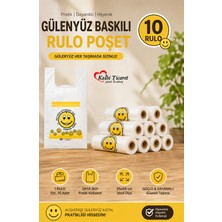 Kalbi Ticaret Rulo Poşet Gülenyüz Baskılı Poşet Orta Boy 10 Rulo Market Manav Poşeti 25x50 cm