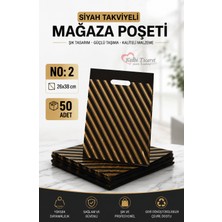 Kalbi Ticaret Siyah Takviyeli Mağaza Poşeti 50 Adet (No 2) 26 x 38 cm Çizgili Diagonal Plastik Malzeme