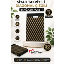Kalbi Ticaret Çizgili Siyah Poşet (No 3) 50'li Diagonal Takviyeli Mağaza Poşeti 33x45 cm