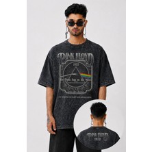 Unisex The Dark Side Of The Moon Ense Yazılı Yıkamalı T-Shirt, Oversize Pink Floyd Temalı Tişört