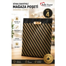 Kalbi Ticaret Çizgili Siyah Poşet (No 4) 50'li Diagonal Takviyeli Mağaza Poşeti 40x50 cm