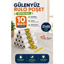 Kalbi Ticaret Gülenyüz Baskılı Büyük Boy Rulo Poşet 27x55 cm Plastik Malzeme 10 Rulo