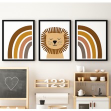 Nt Handmade Çerçeveli Uv Baskı 3'lü Aslan Duvar Tablosu – Modern Şık Bebek Çocuk Odası Duvar Dekoru