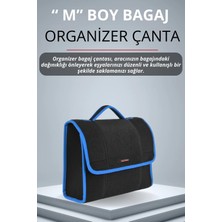 E-BİZ Chery Mavi Kenarlı Siyah Oto Bagaj Çantası Orta Boy Cırtlı Keçe Kumaş - Geniş Hacimli,dayanıklı,araç Içi Düzenleyici | A3