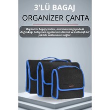 E-BİZ Isuzu Mavi Kenarlı Siyah Oto Bagaj Çantası 3'lü (S,m,l) Cırtlı Keçe Kumaş - Geniş Hacimli,dayanıklı,araç Içi Düzenleyici | A4