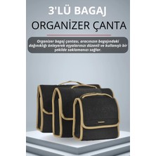 E-BİZ Chery Altın Kenarlı Siyah Oto Bagaj Çantası 3'lü (S,m,l) Cırtlı Keçe Kumaş - Geniş Hacimli,dayanıklı,araç Içi Düzenleyici | A1