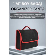 E-BİZ Seat Kırmızı Kenarlı Siyah Oto Bagaj Çantası Orta Boy Cırtlı Keçe Kumaş - Geniş Hacimli,dayanıklı,araç Içi Düzenleyici | A5