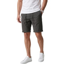 Deepsea Füme Slim Fit Likralı Çizgi Dokulu Beli Lastikli Ipli Erkek Şort Kapri 2601743
