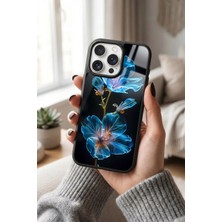 Snacase Apple iPhone 15 Pro Uyumlu Mavi Çiçek Tasarımlı Parlak Premium Kılıf