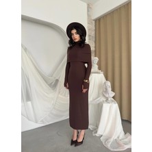 Caddebostan Moda Balıkçı Yaka Pelerin Detaylı Uzun Kollu Midi Elbise