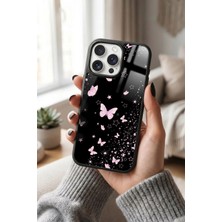 Snacase Apple iPhone 15 Pro Uyumlu Pembe Kelebek Tasarımlı Glossy Premium Kılıf