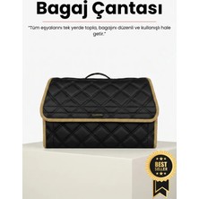 E-BİZ Ferrari Altın Kenarlı Siyah Deri Araç Bagaj Düzenleyici Organizer – Kaymaz Cırt Bantlı Geniş Hacimli Çanta