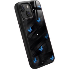 Snacase Apple iPhone 12 Mini Uyumlu Mavi Kelebek Tasarımlı Parlak Premium Kılıf