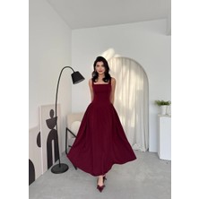 Caddebostan Moda Kare Yaka Askılı Piliseli Elbise Modern Şık Tasarım Mezuniyet ve Davet Elbisesi