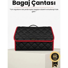 E-BİZ Kia Kırmızı Kenarlı Siyah Deri Araç Bagaj Düzenleyici Organizer – Kaymaz Cırt Bantlı Geniş Hacimli Çanta