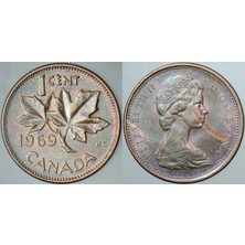 Banknoting Kanada 1 Cent 1969 Kraliçe Iı. Elizabeth 19.05 Mm.