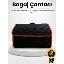 E-BİZ Kia Turuncu Kenarlı Siyah Tay Tüyü Araç Bagaj Düzenleyici Organizer – Kaymaz Cırt Bantlı Geniş Hacimli Çanta