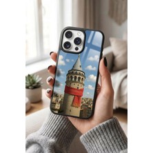 Snacase Apple iPhone 15 Pro Uyumlu Galata Kulesi Tasarımlı Parlak Premium Kılıf