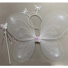 Belirtilmemiş Beyaz Renk Kelebek Kanadı Tacı ve Sopası 50X37 cm