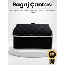 E-BİZ Opel Beyaz Kenarlı Siyah Tay Tüyü Araç Bagaj Düzenleyici Organizer – Kaymaz Cırt Bantlı Geniş Hacimli Çanta